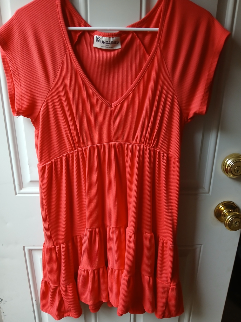 No Boundaries Girls' Coral Tiered V-Neck Casual Dress